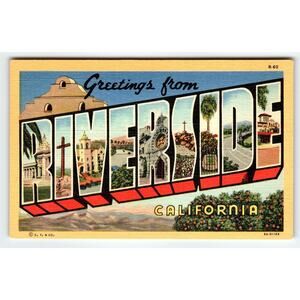 Greetings from Riverside California Vintage Large Letter Postcard Spanish Ranch